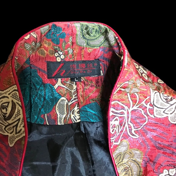 Asian Style Floral Jacket Size M/L /Oriental /Bohemian Brocade Button - Picture 5 of 12